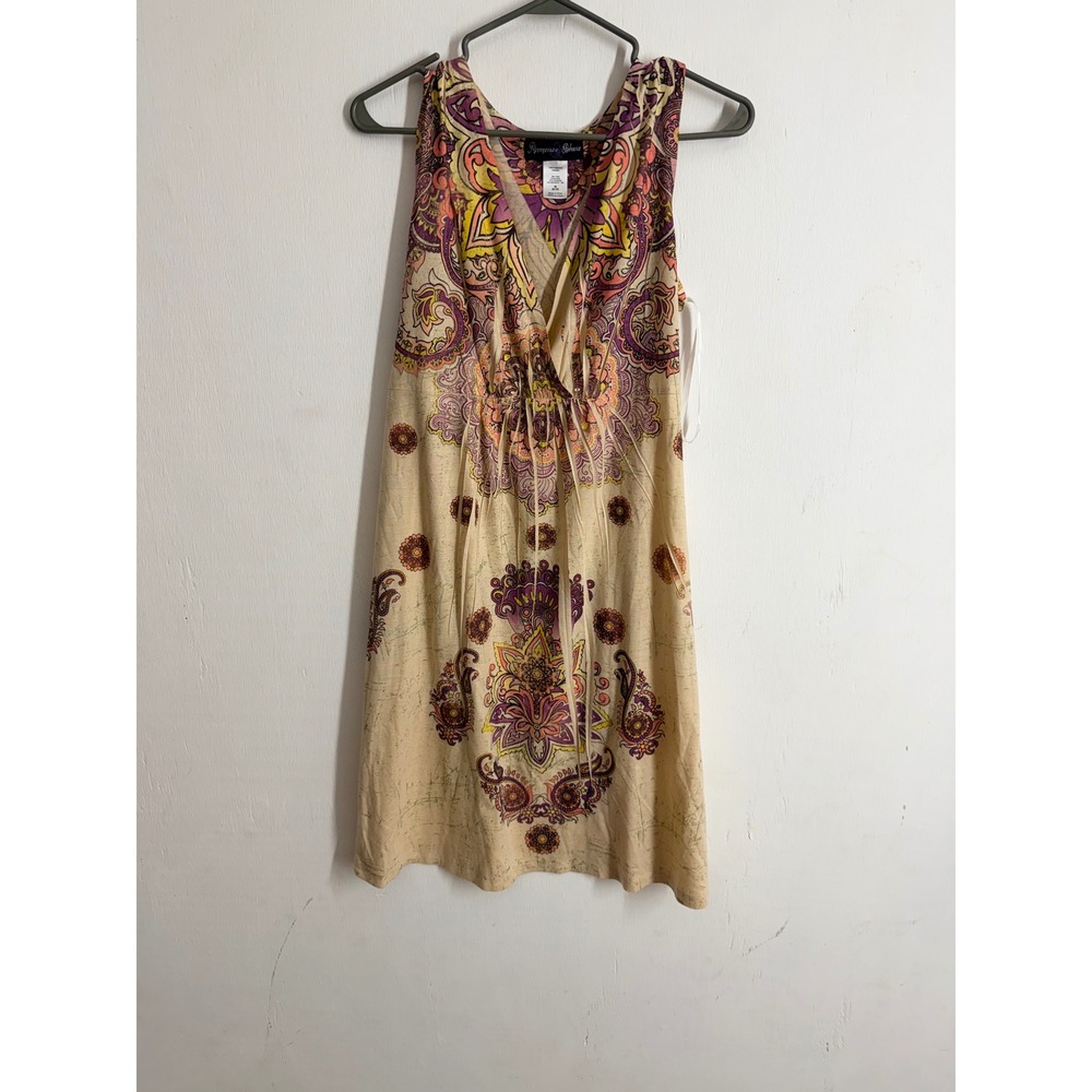 Appropriate Behavior Boho Paisley Mandala Tunic Mini Dress Purple Orange Medium